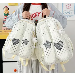 Sweet lace polka dot star heart bunny ear backpack for cute school girls daily use.