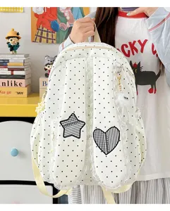 Sweet lace polka dot bunny ear backpack stylish casual cute canvas school book bag for girls