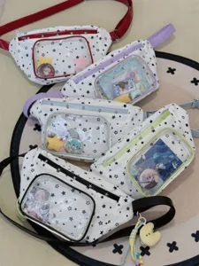 Sac ita en toile à fenêtre transparente avec motif d'étoiles, sac bandoulière décontracté.