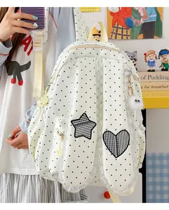 Sweet lace polka dot bunny ear backpack, stylish large capacity student school bag casual.