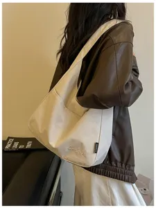 Lässige einfarbige Canvas Schultertasche für Damen, stylische Shopper Tasche für Alltag.