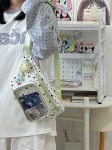 Sac bandoulière transparent pour étudiants avec fenêtre claire pour badges et jolis livres.