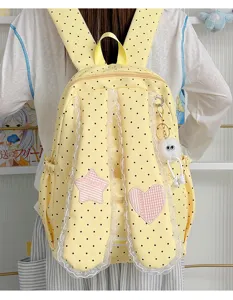 Sweet lace polka dot bunny ear backpack stylish cute large capacity student school bag