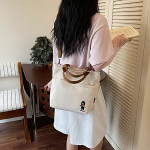 Sac Cabas en Toile Épaisse Minimaliste de Haute Qualité Style Coréen pour Femmes Sac à Épaule Grande Capacité Sac d'École Étudiant Littéraire Sac à Main