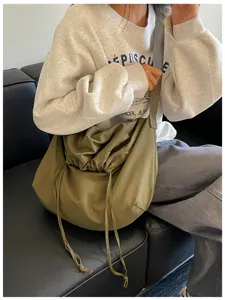Sac porté épaule zippé vert olive, design tendance grande capacité sac bandoulière décontracté.