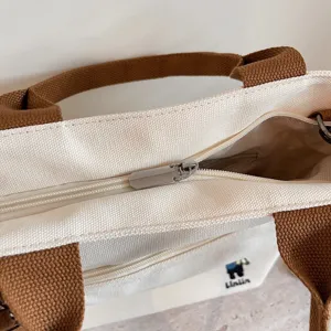 Sac cabas en toile style coreen pour femme sac epaule quotidien avec fermeture eclair