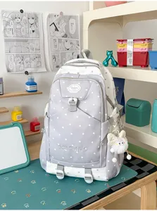 Grand sac à dos d'école décontracté pour étudiants, motif étoile élégant gris et blanc.