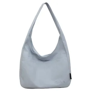 Einfache hellblaue Canvas Umhaengetasche fuer Damen Pendler Freizeit Hobo Handtasche