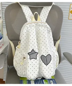 Sweet lace polka dot bunny ear backpack for girls, cute stylish casual student school bag.
