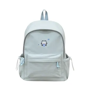 Lichtblauwe scholier rugzak casual reizen daypack met schattige kat borduurwerk grote capaciteit