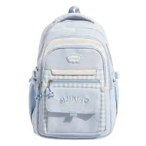 Koreaanse schoolrugzak voor meisjes, schattig ruitjespatroon, kleurenblok, multifunctionele tas.