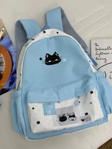 Leuke blauwe rugzak met sterrenprint voor tienermeisjes, grote schooltas en dagrugzak