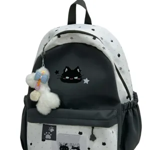 Leuke zwart-witte kat sterren studenten rugzak grote capaciteit casual schooltas
