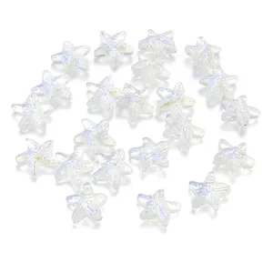 Transparent iridescent starfish glass beads for DIY bracelet and jewelry making detail view