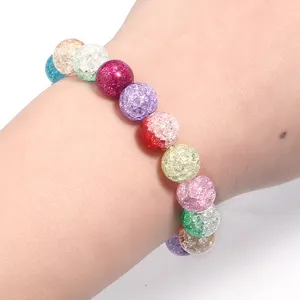 Colorful crackle glass bead bracelet sparkling crystal stones DIY jewelry accessory