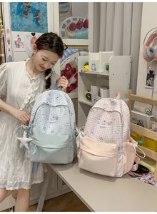 Japanse stijl ruitjes schoolrugzak lichtgewicht grote capaciteit student casual reistas