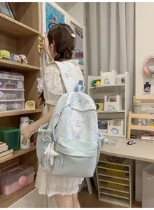 Japanse stijl contrastkleur rugzak voor dames grote capaciteit schattige schooltas.