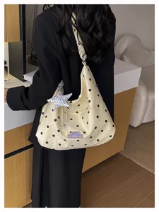 Chique polkadot cloud schoudertas voor dames, stijlvolle casual crossbody hobo tas met sterhanger.