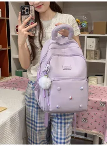 Leuke paarse studentenrugzak grote capaciteit lichtgewicht casual schooltas voor meisjes