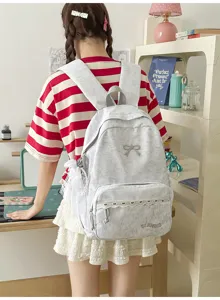 Japanse stijl schattige meisjes canvas rugzak strik kant parel studenten schooltas