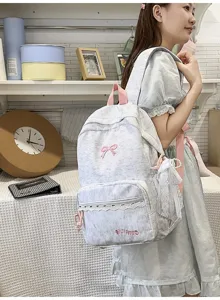 Japans stijl schattige meisjes rugzak met roze strik kant casual schooltas mode