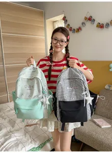 Japanse stijl contrast kleur rugzak voor studenten, schattige ruitjes schooltas licht.