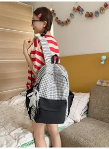 Japans geruite schoolrugzak voor meisjes, lichte rugzak met grote capaciteit voor studenten.