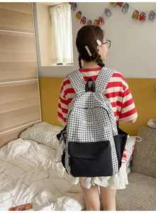 Japanse stijl kleurblok schoolrugzak voor meisjes middelbare school licht grote capaciteit