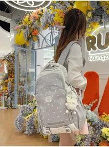 Koreaanse stijl casual schoolrugzak voor dames grijs sterrenpatroon met meerdere zakken tas