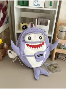 Leuke paarse haai rugzak voor kinderen, waterdichte cartoon schooltas voor reizen zwemmen.