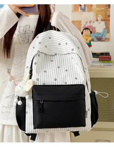 Casual canvas rugzak met schattig sterrenpatroon, grote schooltas voor dagelijks studentengebruik.