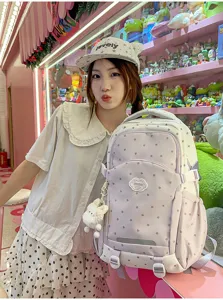 Leuke Koreaanse stijl sterrenpatroon schoolrugzak voor dames, casual schattige tas met leuke hanger.