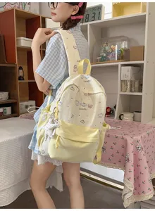 Japanse stijl contrastkleurige schoolrugzak voor meisjes, handige grote lichte reistas.