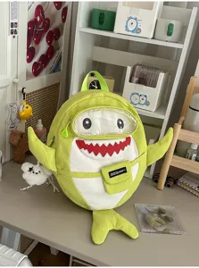 Schattige haaienrugzak met transparant venster en tekenfilmmond voor studenten en kinderen.