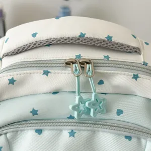 Sac à dos décontracté motif étoiles bleu et blanc avec curseurs de fermeture éclair en étoile.
