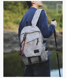 Grand sac à dos étudiant gris capacité élégant résistant à l'usure cartable quotidien