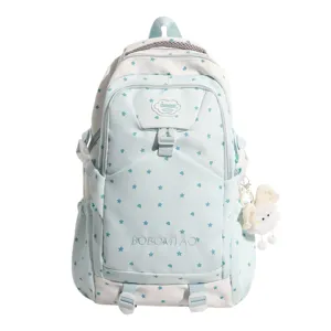 Sac à dos étudiant léger grande capacité avec joli motif étoiles bleues pour l'école et voyage