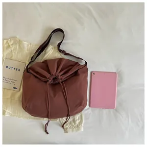 Sac bandoulière casual unicolore à cordon, grande capacité hobo messenger bag vue détaillée