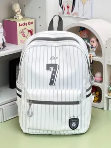Japanese style white vertical stripe backpack casual canvas school bag for students large capacity