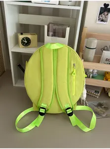 Groene ronde rugzak voor studenten en kinderen, casual dagelijkse tas met schouderbanden.