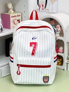 Japanese style sweet pinstripe backpack for students, large capacity casual school bag.