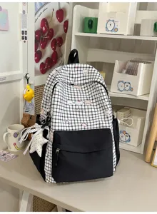 Japans ruitjes contrastkleur schoolrugzak, lichtgewicht grote studenten reistas.