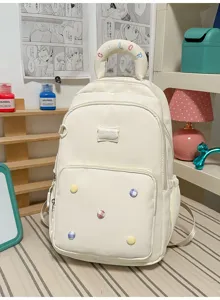 Leuke esthetische canvas rugzak voor tieners, grote schoolrugzak met leuke badges.