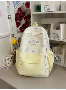 Japanse stijl gele ruitjes rugzak voor meisjes, schattige casual schooltas met grote capaciteit.