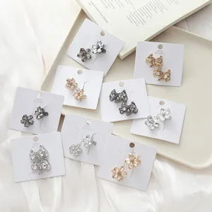 Sweet Zinc Alloy Rhinestone Puppy Flower Hair Clips For Women Shiny Animal Floral Side Bangs Clips Delicate Hair Accessories