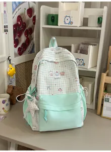 Japanse stijl color-block rugzak voor meisjes, lichtgewicht, grote capaciteit, schattige schooltas.