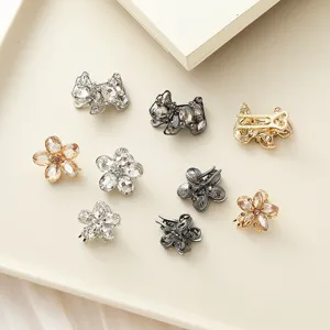 Sparkling rhinestone dog and flower mini hair claw clips, cute side hair accessories for women.