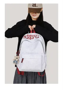 Casual canvas backpack with cute bear pendant, large capacity for daily school and travel.