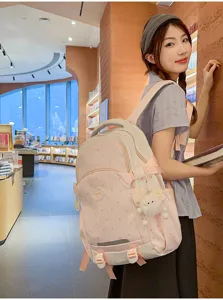 Schattige Koreaanse roze rugzak voor studenten, leuk sterrenprint schooltas met handige vakken.