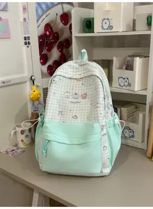Leuke groene ruitjes schoolrugzak, lichtgewicht en grote capaciteit voor tieners.